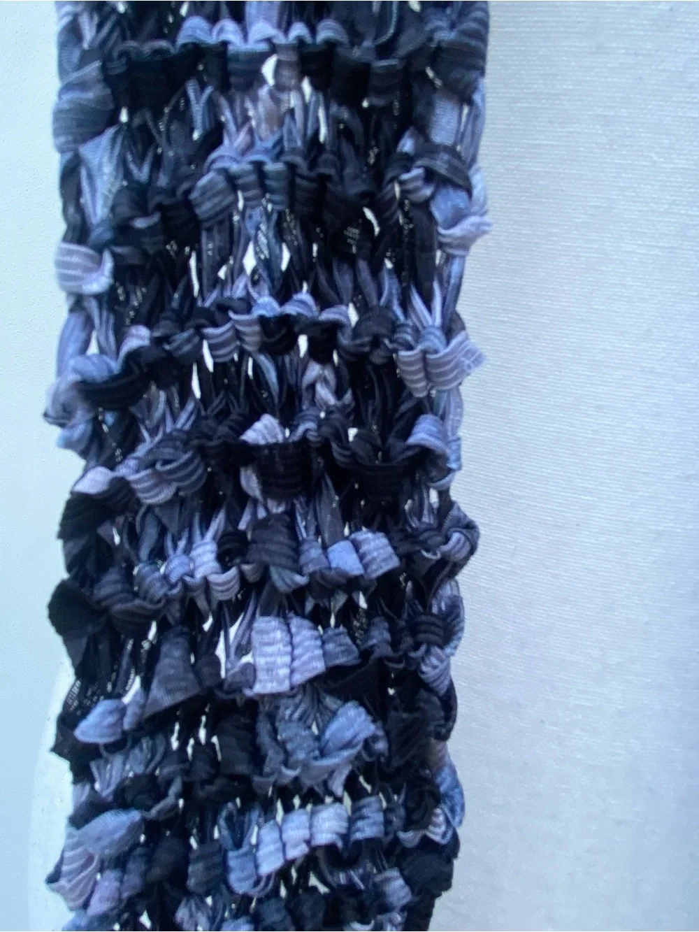 Y2K Black & Blue Crochet Satin Knit Skinny Fringe Scarf